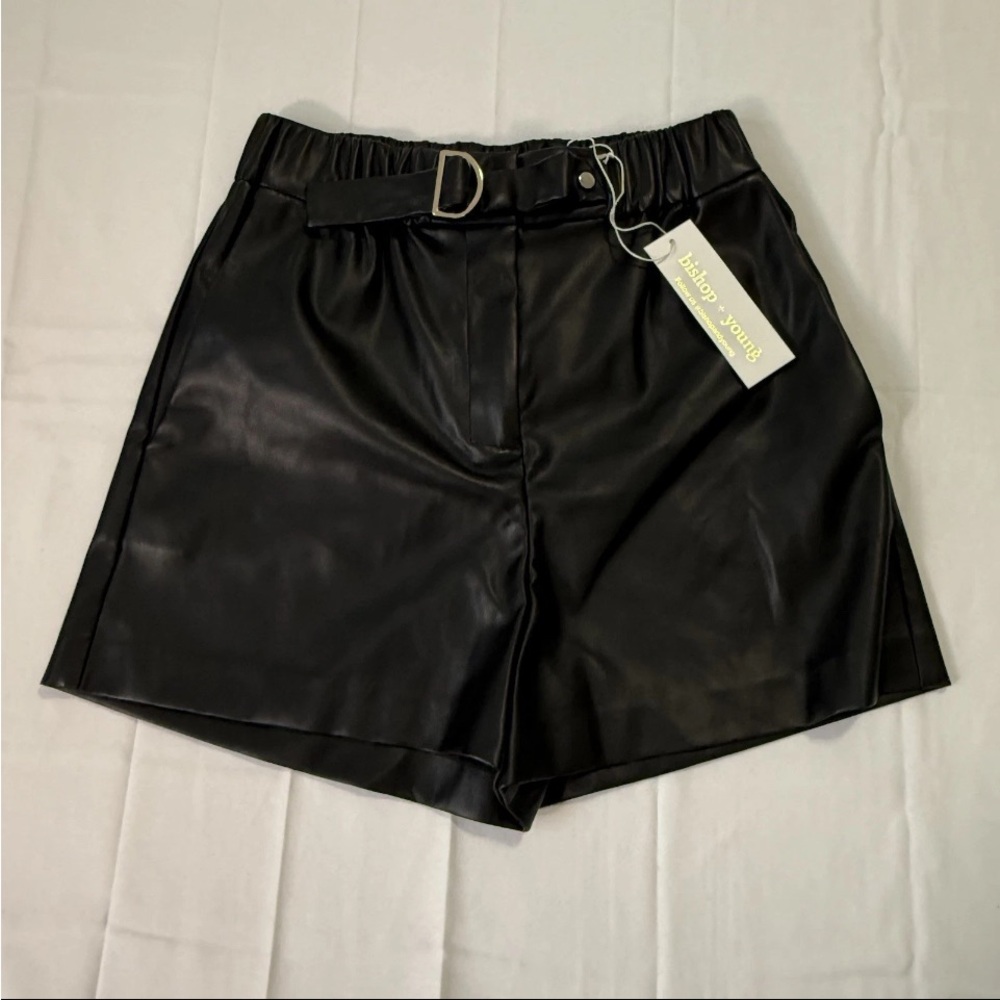 bishop + young Black High Waist Faux Leather Shorts
